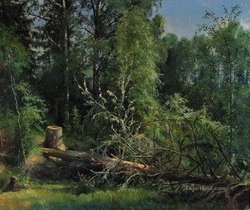 Landscapes Painting - fallen tree 1875 classical landscape Ivan Ivanovich forest